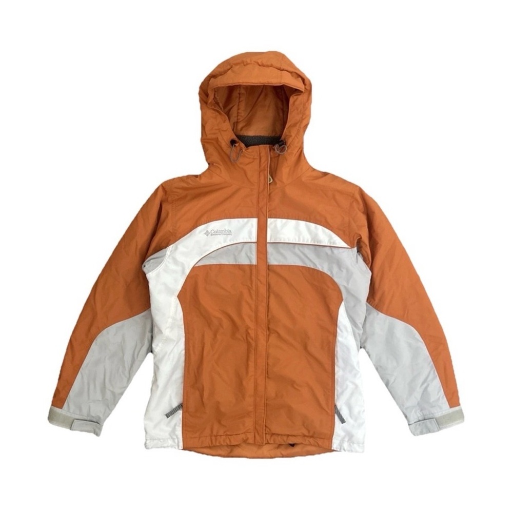 Columbia Women's S Orange White Hooded Winter Jacket‎ Fleece Lined Ski Snow Coat